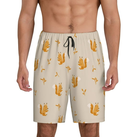 Wukai Squirrel Animal Men’s Short Pajama Pants With Pockets Soft Sleep Pj Shorts for Men-Large