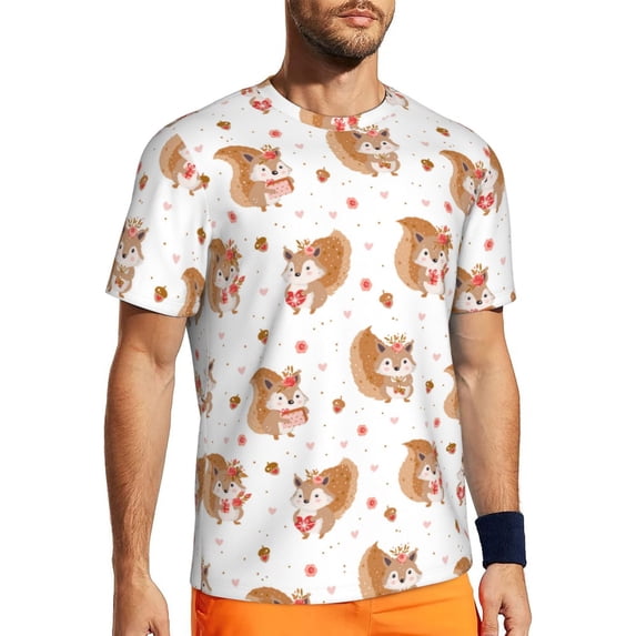 Wukai Squirrel Giving A Gift Print Men's Short-Sleeved Mesh T-Shirt,Quick-Dry Short Sleeve Workout T-Shirt-4X-Large
