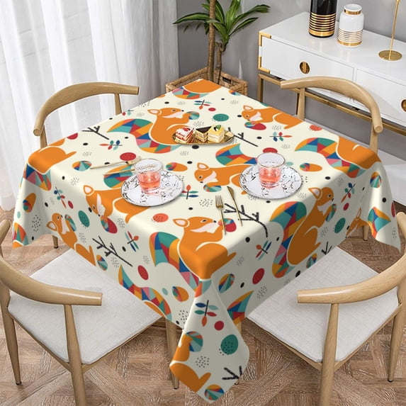 Wukai Squirrel With Colorful Tail Waterproof Tablecloth for Kitchen Dining, Fits Square Tables for 2-4 Seats -60"x60"