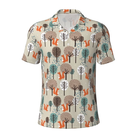 Wukai Squirrels and Trees Men’s Polo Shirts,Quick-Dry Athletic Shirt,Classic Fit Shirts-Medium