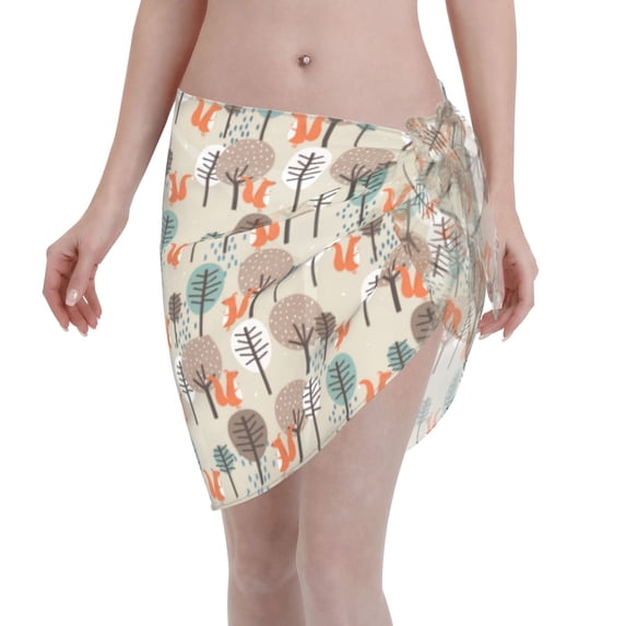 Wukai Squirrels and Trees Women’s Short Sarongs Beach Wrap Bikini Bottom Short Skirt Chiffon Scarf for Swimwear