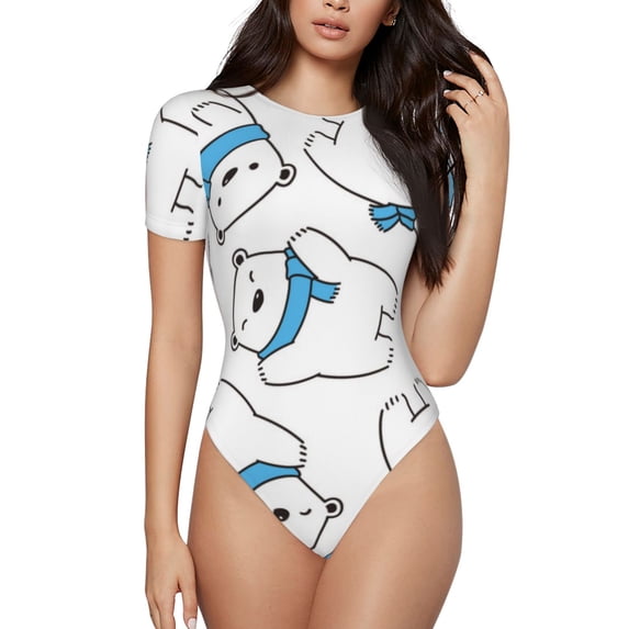 Naloa Scarf Bear Women's Short-Sleeved Onesie, One-Piece Swimsuit for Parties, dates, clubs - Small