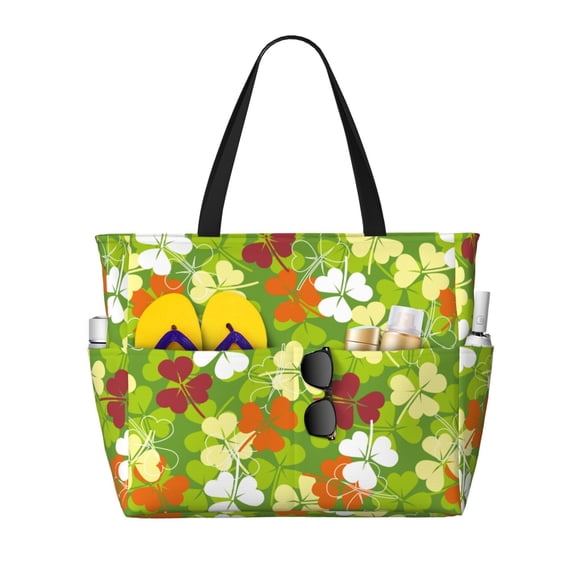 Wukai St. Patrick's Day3 Print Zipper Bag,large Beach Tote Bag,Waterproof Sandproof Bag,Grocery and Picnic Tote Travel Bag