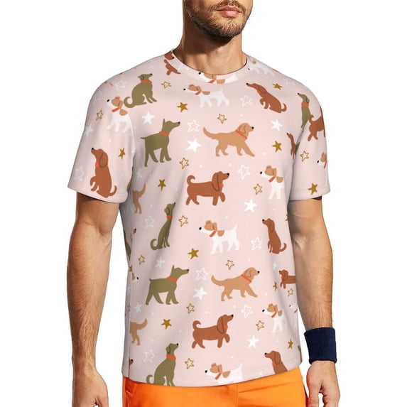 Wukai Star Cute Dog Print Men's Short-Sleeved Mesh T-Shirt,Quick-Dry Short Sleeve Workout T-Shirt-X-Small