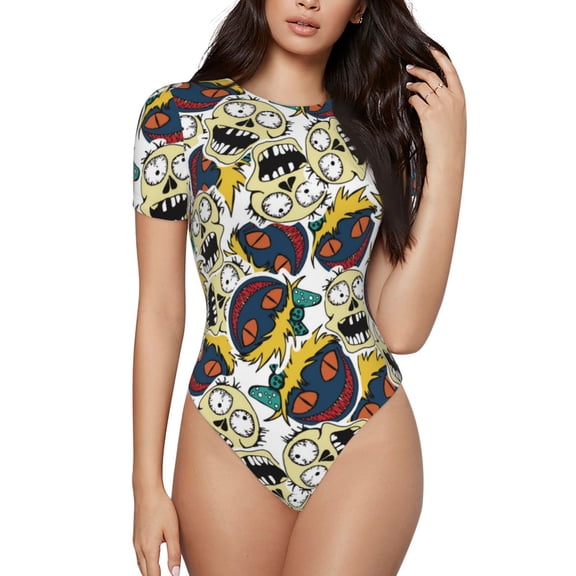 Naloa Happy Skeleton Women's Short-Sleeved Onesie, One-Piece Swimsuit for Parties, dates, clubs - XX-Large