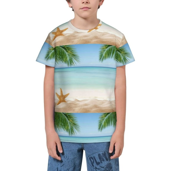 Wukai Starfish in Beach Youth Unisex Short Sleeve T-Shirt for Boys, Girls, Teens, and Kids-X-Small