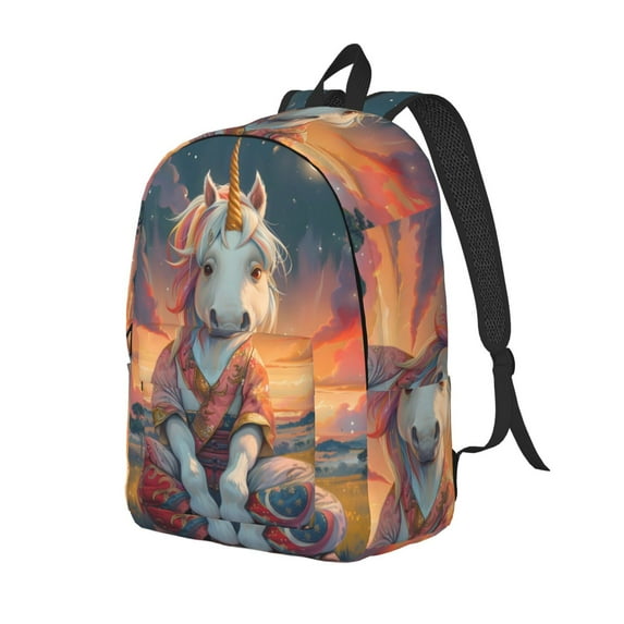 Wukai Starry Sky Cute Horse Durable Canvas Laptop Backpack,Adjustable Shoulder Straps,Water-Resistant,Large Capacity,Stylish Design, Fits 15-17in Laptops,Unisex for School,Office,Travel-Small