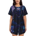 thumbnail image 1 of Wukai Starry Sky Meditating Chimpanzees Print Women's Pajama Set - Short-Sleeve Top and Shorts with Elastic Waistband and Pockets for Loungewear, Yoga, and Casual Wear-Large, 1 of 6