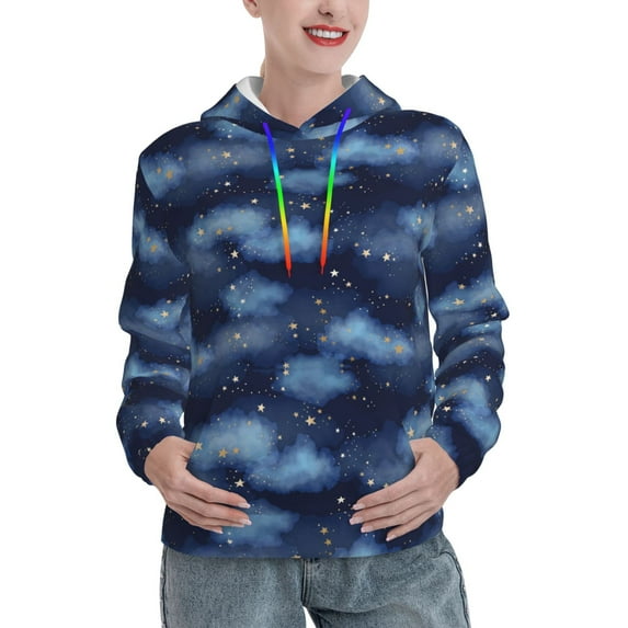 Wukai Starry Sky Print Womens Hoodies Fleece Sweatshirts Long Sleeve Sweaters Pullover Fall Outfits Winter Clothes-Large
