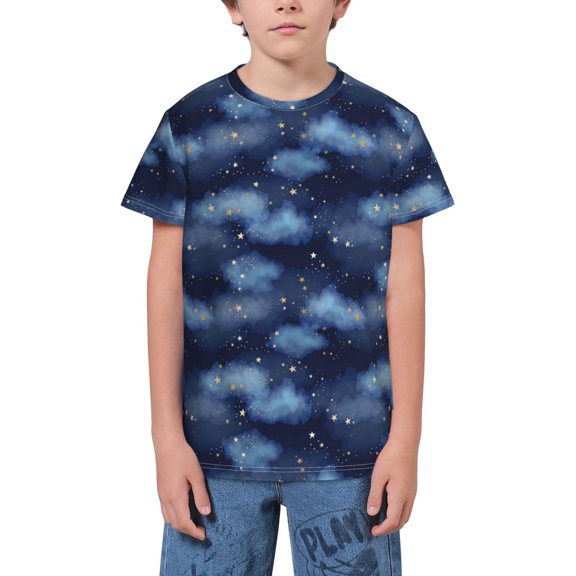 Wukai Starry Sky Youth Unisex Short Sleeve T-Shirt for Boys, Girls, Teens, and Kids-Large