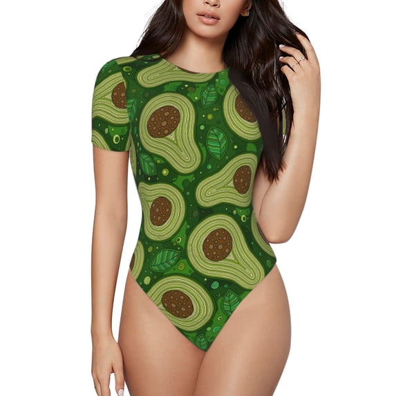 Naloa Big Colorful Avocados Women's Short-Sleeved Onesie, One-Piece Swimsuit for Parties, dates, clubs - Medium