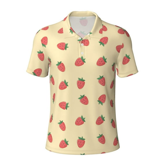 Wukai Strawberries Men’s Polo Shirts,Quick-Dry Athletic Shirt,Classic Fit Shirts-Large