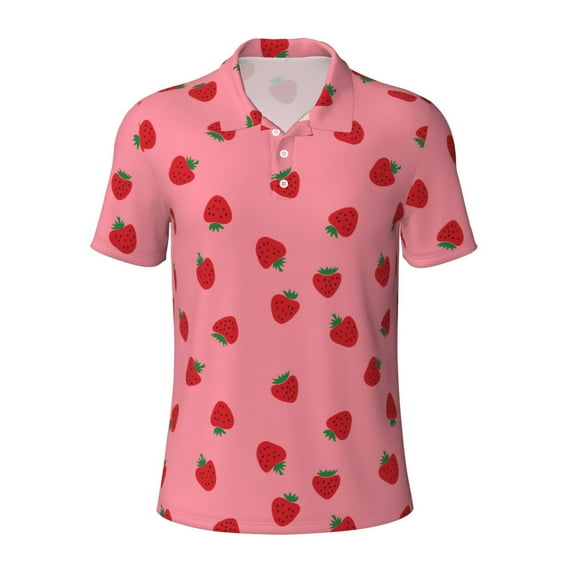 Wukai Strawberries Men’s Polo Shirts,Quick-Dry Athletic Shirt,Classic Fit Shirts-Small