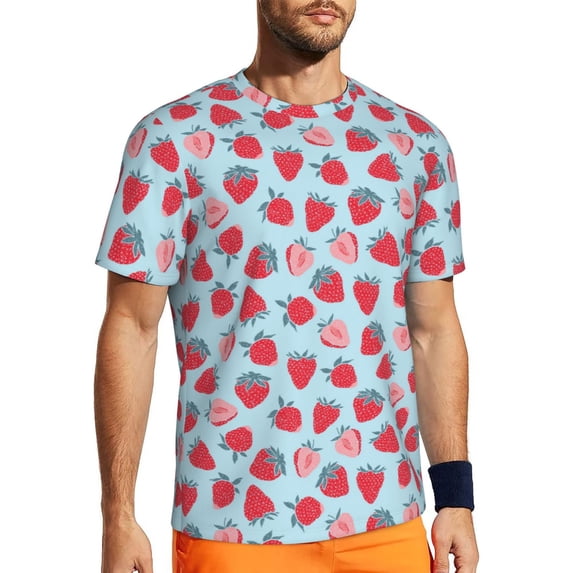 Wukai Strawberries Print Men's Short-Sleeved Mesh T-Shirt,Quick-Dry Short Sleeve Workout T-Shirt-3X-Large