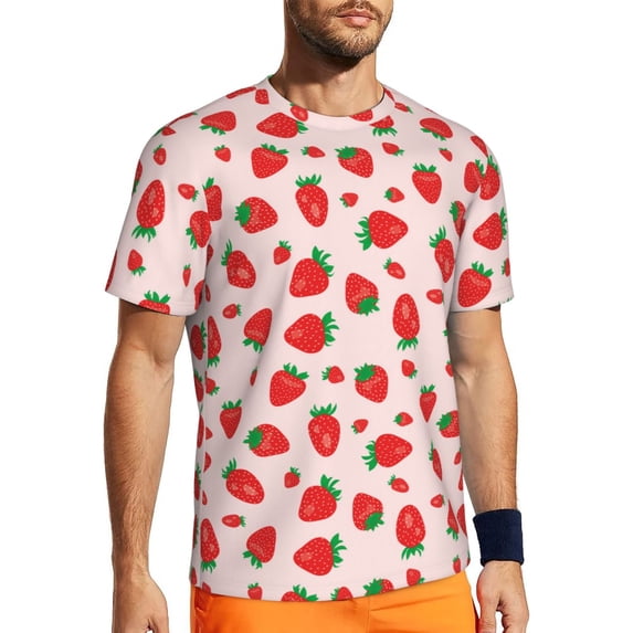 Wukai Strawberries Print Men's Short-Sleeved Mesh T-Shirt,Quick-Dry Short Sleeve Workout T-Shirt-X-Large