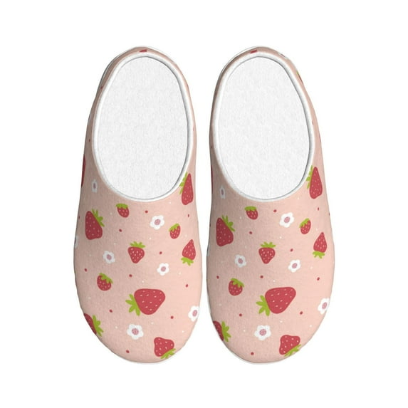 Wukai Strawberries Print Women's Indoor Bedroom Slipper Slip On Shoes, Unisex House Shoes with Anti-Skid Sole for Men, Gift for Women Men-39/40