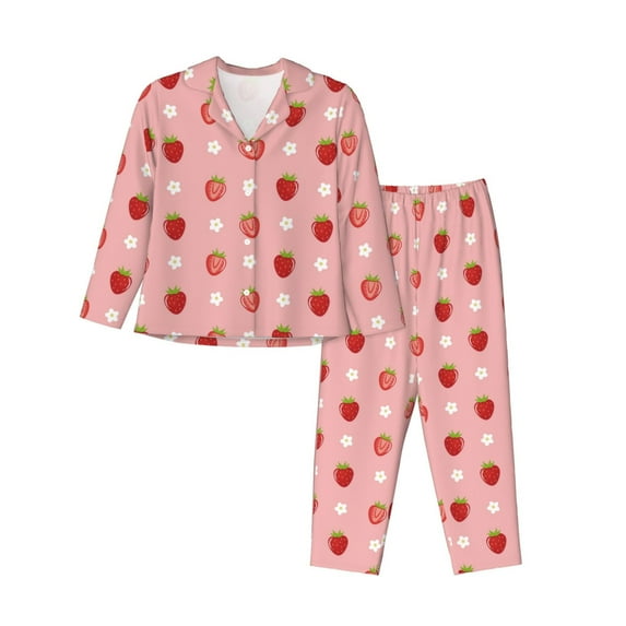 Wukai Strawberries Print Women's Pajama Set - Soft Long Sleeve Sleepwear for Comfort and Style-Medium