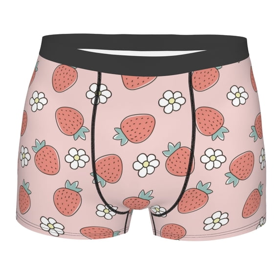 Wukai Strawberry And Flowers Print Men’s Underwear Breathable Boxer Briefs, Moisture Wicking & Breathable-Large