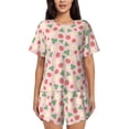 thumbnail image 1 of "Wukai Strawberry And Flowers Women's Pajama Set - Short-Sleeve Top and Shorts with Elastic Waistband and Pockets for Loungewear, Yoga, and Casual Wear-Small, 1 of 8