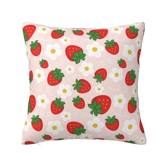 Wukai Strawberry Floral Premium Polyester Fleece Pillow Covers with Hidden Zipper Closure,Luxuriously Soft and Durable-12"x12"
