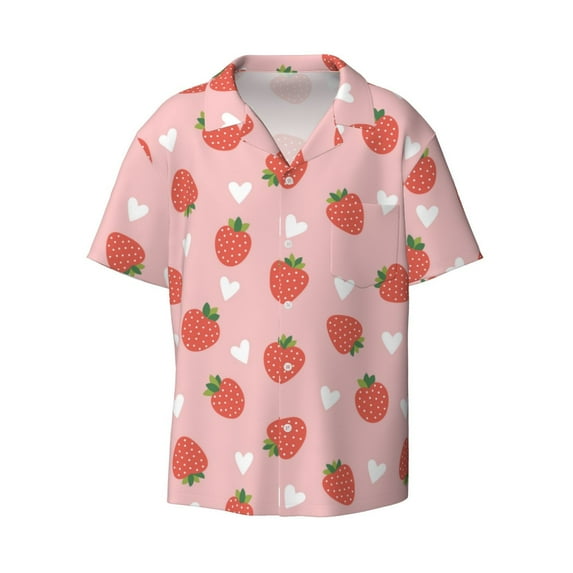 Wukai Strawberry Men's Casual Short-Sleeve Button Down Shirt - Lightweight Summer Dress Shirt for Daily Wear-Large