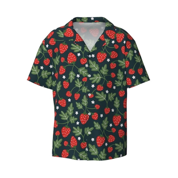 Wukai Strawberry Men's Casual Short-Sleeve Button Down Shirt - Lightweight Summer Dress Shirt for Daily Wear-X-Large