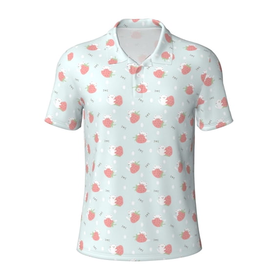 Wukai Strawberry Men’s Polo Shirts,Quick-Dry Athletic Shirt,Classic Fit Shirts-3X-Large