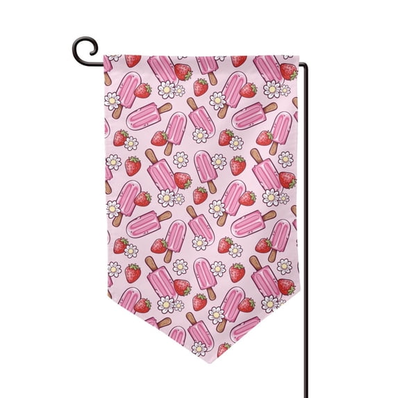 Wukai Strawberry Popsicle Print Garden Flag 12.5x18 Inch Double Sided Sun-resistant Rain-resistant, Wrinkle-resistant Colorfast(Only Flag)