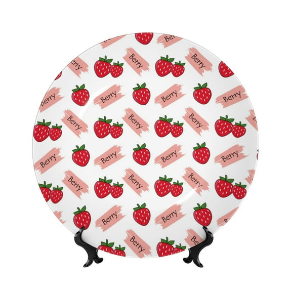 Wukai Strawberry Print Decorative Plate for Display,Bone China Decorative Plate, Ceramic Dinner Plate with Stand, Vertical Ceramic Plate-6in