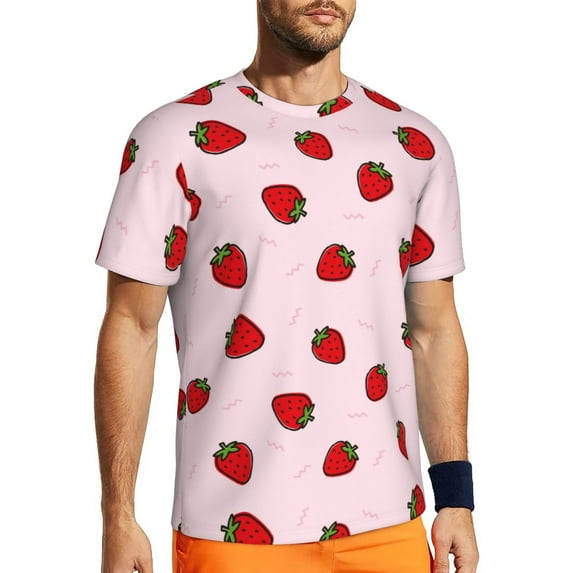 Wukai Strawberry Print Men's Short-Sleeved Mesh T-Shirt,Quick-Dry Short Sleeve Workout T-Shirt-Medium