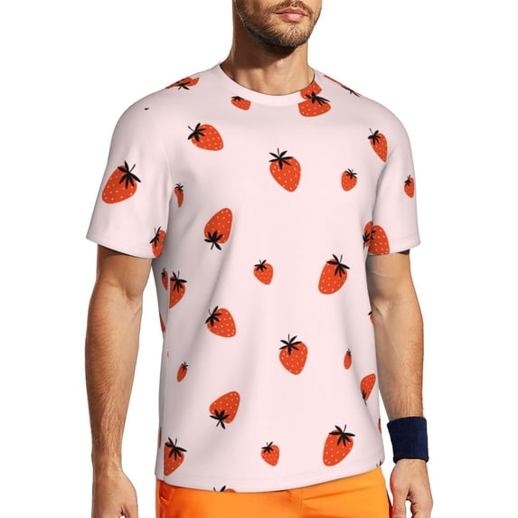 Wukai Strawberry Print Men's Short-Sleeved Mesh T-Shirt,Quick-Dry Short Sleeve Workout T-Shirt-Small