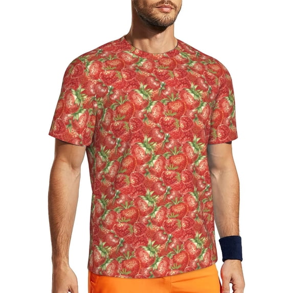 Wukai Strawberry Print Men's Short-Sleeved Mesh T-Shirt,Quick-Dry Short Sleeve Workout T-Shirt-X-Small
