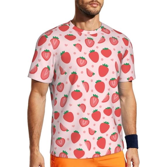 Wukai Strawberry Print Men's Short-Sleeved Mesh T-Shirt,Quick-Dry Short Sleeve Workout T-Shirt-