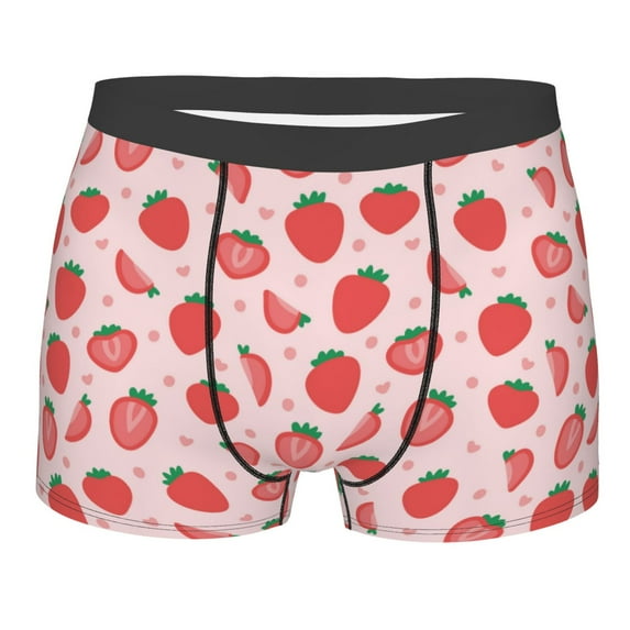 Wukai Strawberry Print Men’s Underwear Breathable Boxer Briefs, Moisture Wicking & Breathable-Small