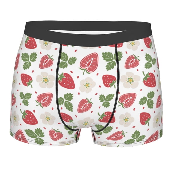 Wukai Strawberry Print Men’s Underwear Breathable Boxer Briefs, Moisture Wicking & Breathable-X-Large