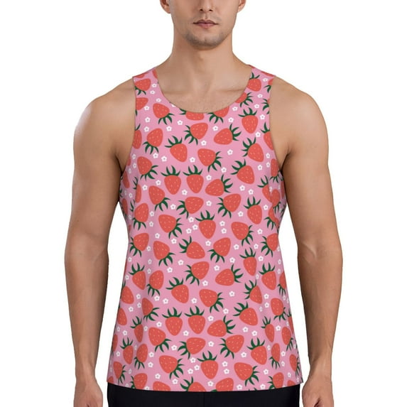 Wukai Strawberry Print Men’s Workout Tank Top Sleeveless Muscle T shirt Gym Running Fitness Tank Top-Medium