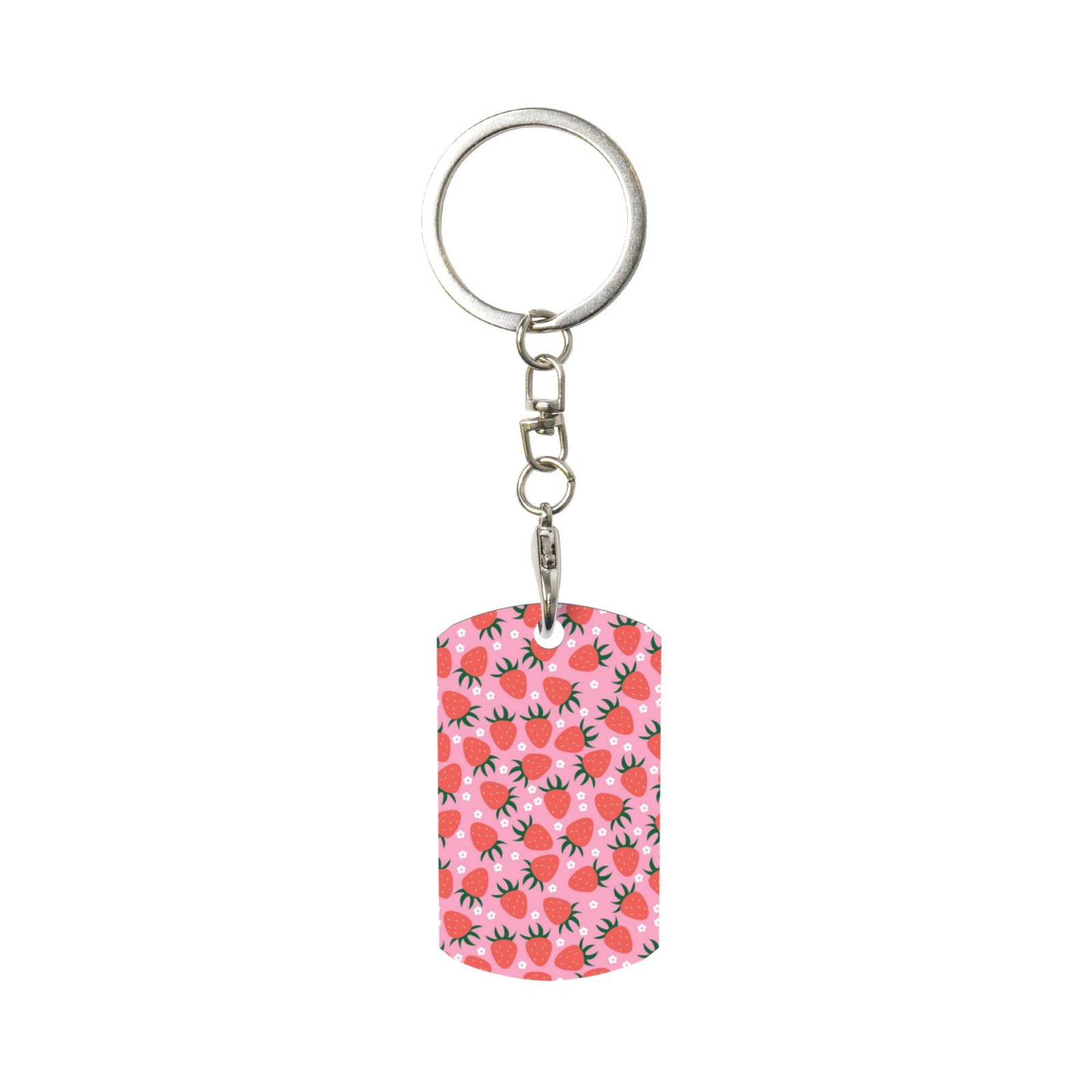 Wukai Strawberry Print Rectangular Metal Keychain: Sleek and Durable ...