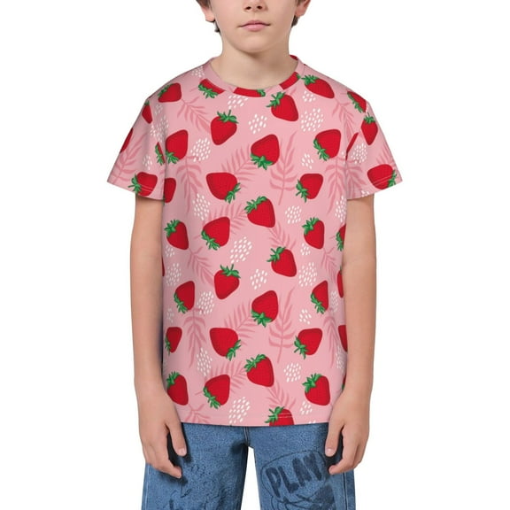 Wukai Strawberry Youth Unisex Short Sleeve T-Shirt for Boys, Girls, Teens, and Kids-Large