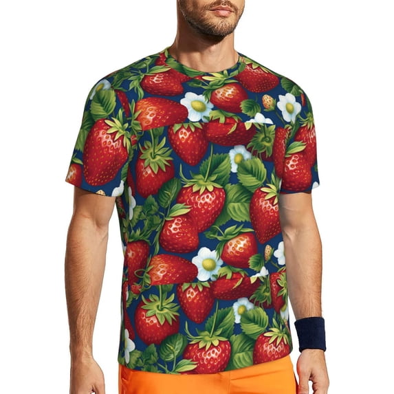 Wukai Strawberry2 Print Men's Short-Sleeved Mesh T-Shirt,Quick-Dry Short Sleeve Workout T-Shirt-Large