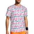 thumbnail image 1 of Wukai Striped Flamingo Print Men's Short-Sleeved Mesh T-Shirt,Quick-Dry Short Sleeve Workout T-Shirt-Small, 1 of 8