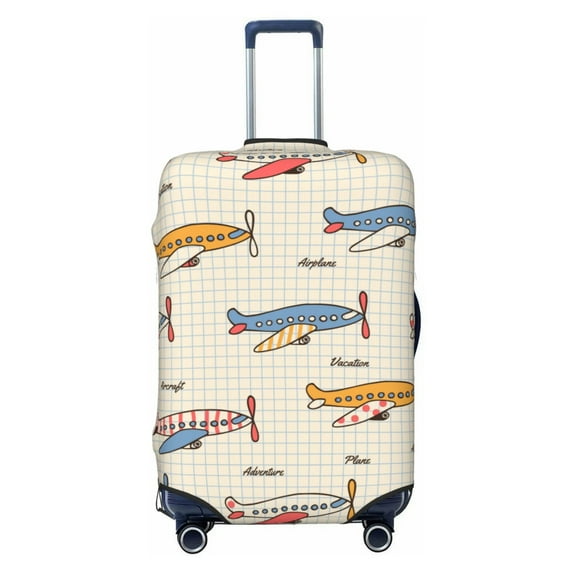 Wukai Striped Vintage Planes Elastic Luggage Cover: Personalized Protection for Your Suitcase - Fits 19~29-inch, Washable & Durable Travel Companion-Medium
