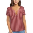 thumbnail image 1 of Wukai Stripes Red White Casual V-Neck Graphic Tees for Women: Lightweight and Breathable Summer Tops with Stylish Design-Small, 1 of 8