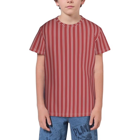 Wukai Stripes Red White Youth Unisex Short Sleeve T-Shirt for Boys, Girls, Teens, and Kids-X-Small