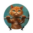 thumbnail image 1 of Wukai Strong Kitten Lifting Weights Print Decorative Plate for Display,Bone China Decorative Plate, Ceramic Dinner Plate with Stand, Vertical Ceramic Plate-7in, 1 of 6