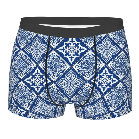 Wukai Stylized Flowers Vintage Boho Print Men’s Underwear Breathable Boxer Briefs,&nbsp;Moisture Wicking & Breathable-Small