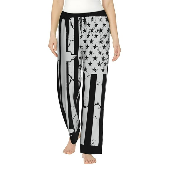 Wukai Submarine Vintage Flag Women Pajama Pants Comfy Stretch Drawstring Palazzo Wide Leg Lounge Pant Comfy Sleepwear Yoga Pants-Large