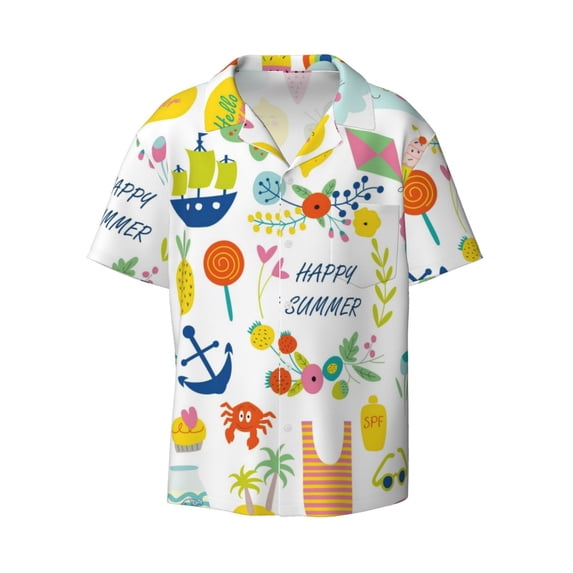 Wukai Summer Animal Men's Casual Short-Sleeve Button Down Shirt - Lightweight Summer Dress Shirt for Daily Wear-3X-Large
