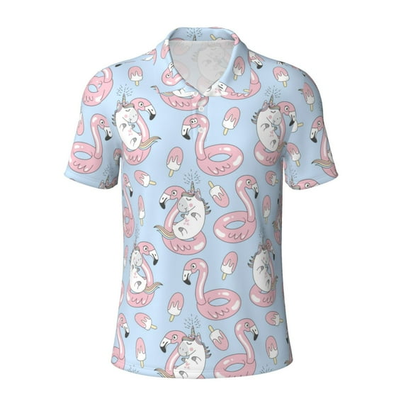 Wukai Summer Cute Unicorns Men’s Polo Shirts,Quick-Dry Athletic Shirt,Classic Fit Shirts-XX-Large