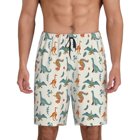 Wukai Summer Dinosaur Men’s Short Pajama Pants With Pockets Soft Sleep Pj Shorts for Men-X-Large