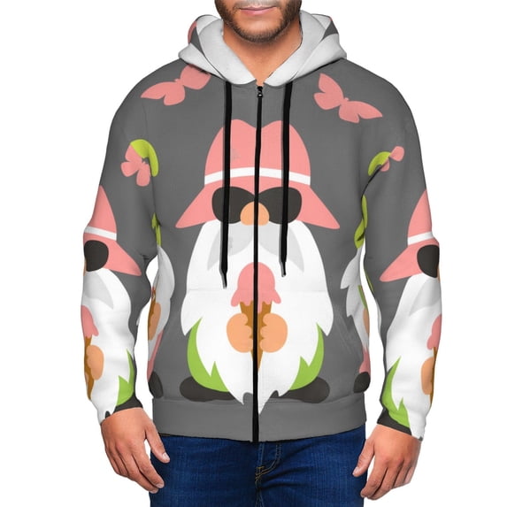 Wukai Summer Gnome 1 Print Men's Zip-Up Hoodie,Fleece Full-Zip Hoodie for Men, Hooded Sweatshirt-Large